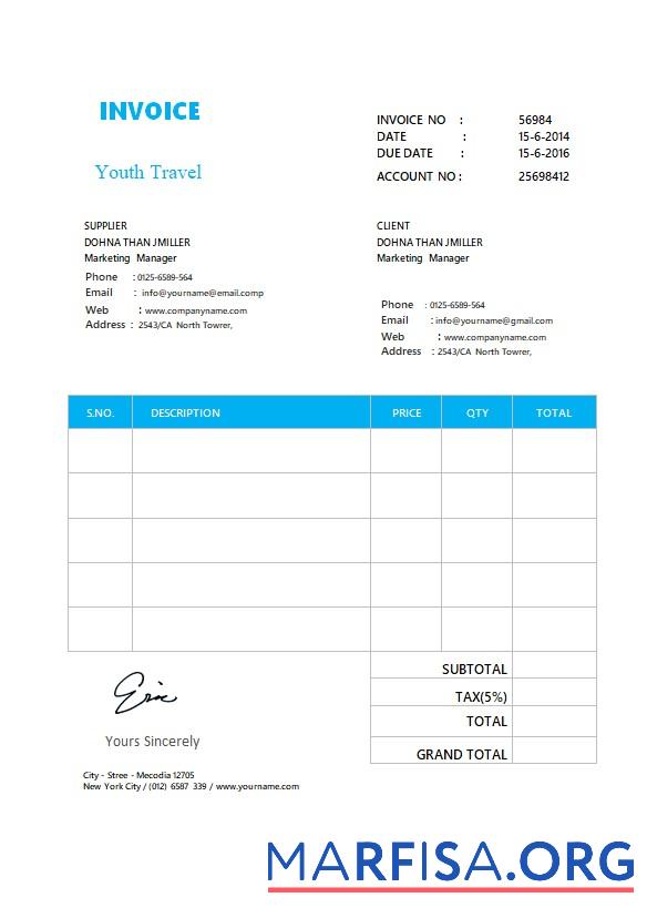 Printable Free Simple Invoice Format example
